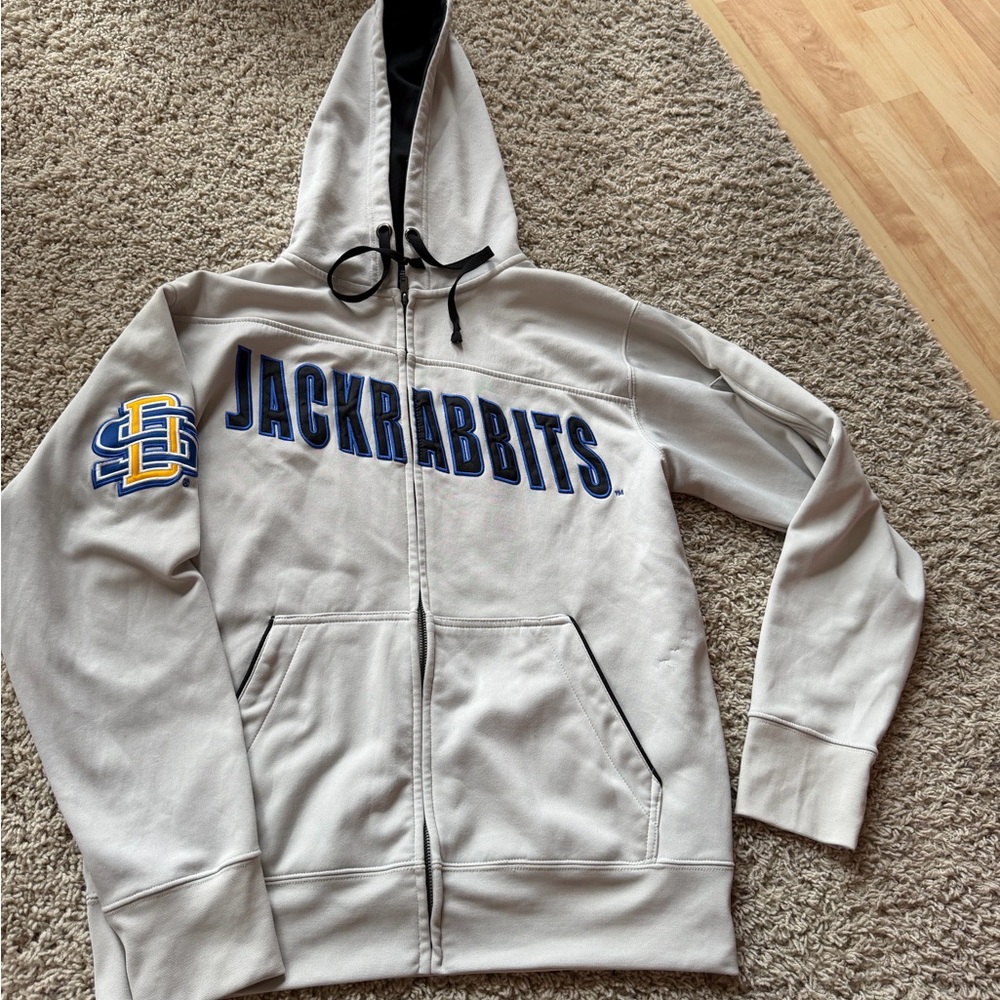 Colosseum Light Gray and Black Full‑Zip Hoodie South Dakota State University
